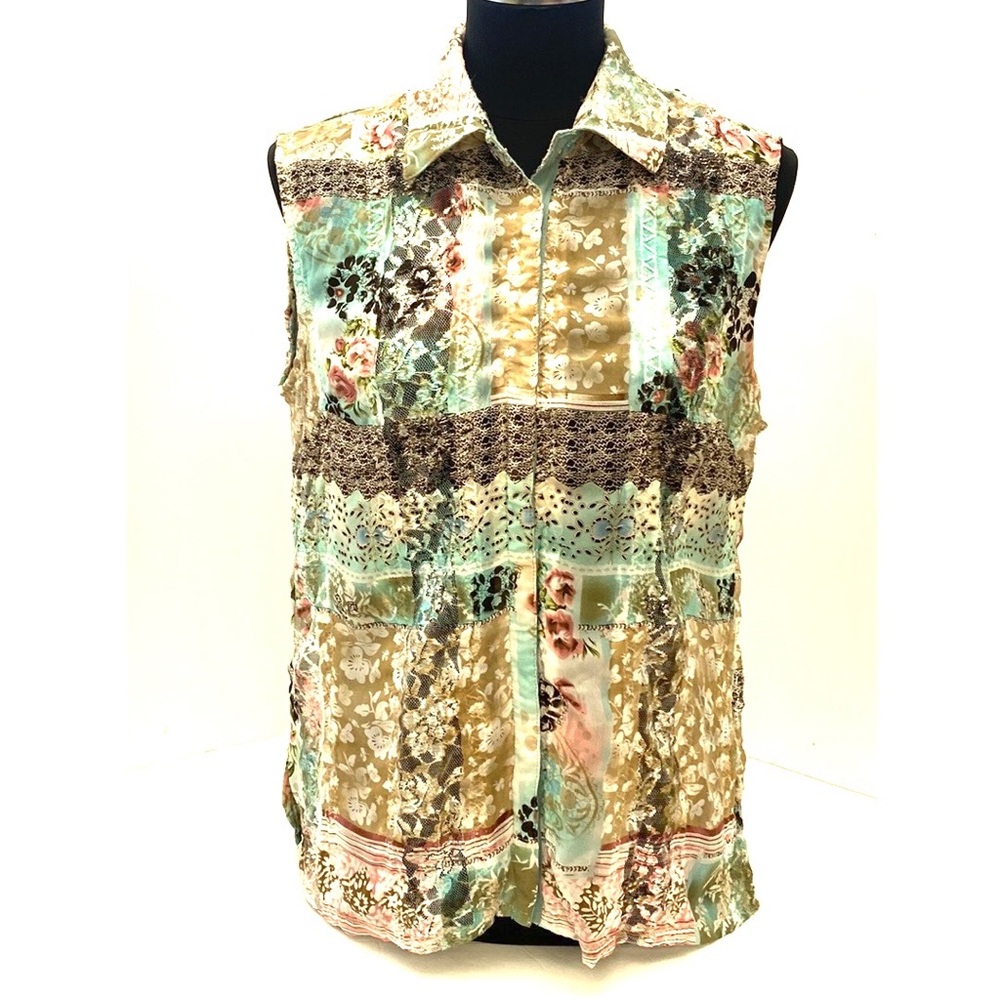 Agora Women's Multi-Color Sleeveless Collard Blouse Sz MED